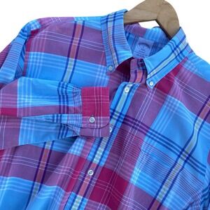 Brooks Brothers Regent 1818 Pink Blue Plaid Long Sleeve Button Down Large Easter